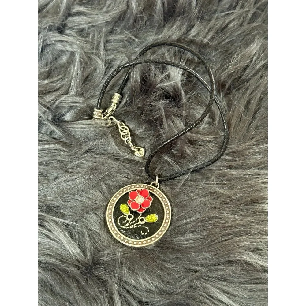 Brighton Black Cord Flower‎ Pendant Necklace